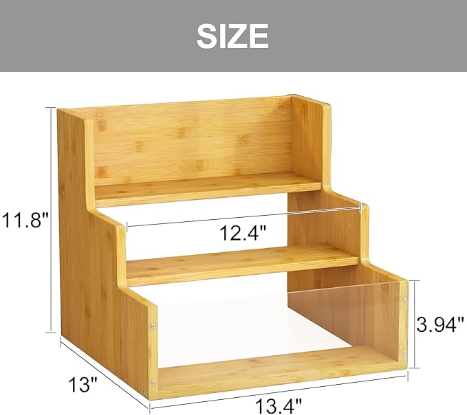 Liquor Bottle Display Shelf Bar Shelves - Bamboo 12 Bottle Syrup Rack for Coffee Bar, Wine Bottle, Spices, Liquor and Whiskey Bottle Display