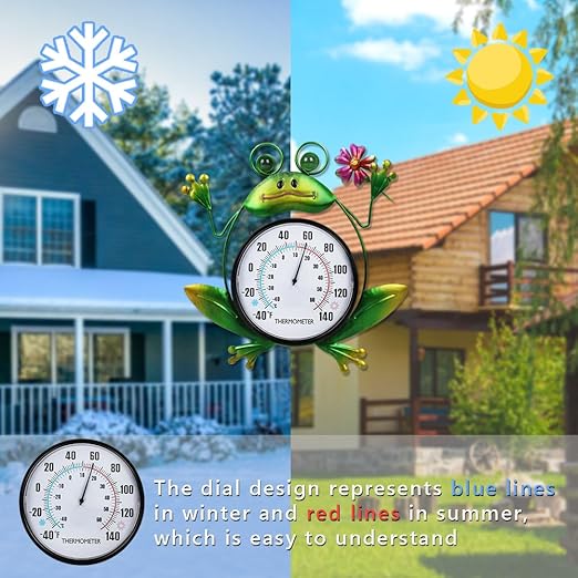 Indoor Outdoor Thermometer, Frog Wall-Mounted Thermometer Waterproof for Patio Garden Yard & Living Room, No Battery Needed