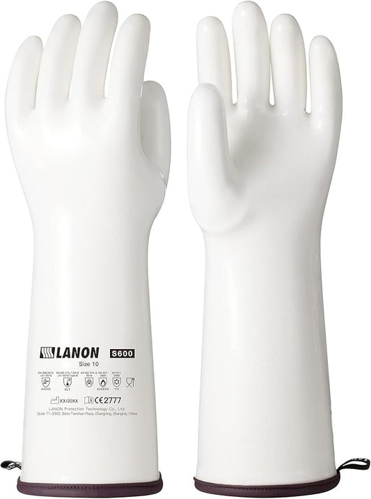 LANON 15" Liquid Silicone Heat Resistant Oven Gloves, Food Grade, CoralAir Liner, Waterproof, Extra Long, XL