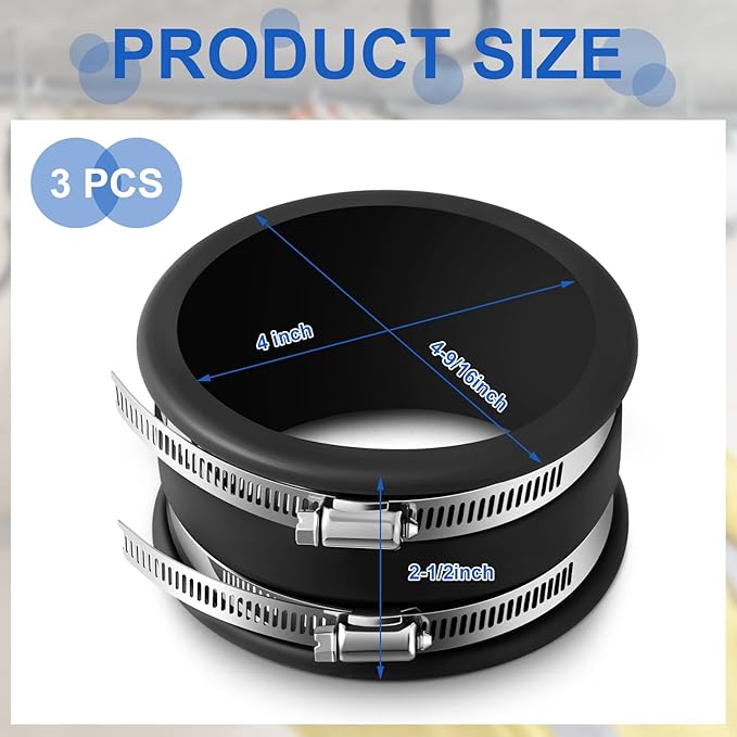 Minatee Dust Control Flex Cuffs with Stainless Steel Hose Clamps, Flexible PVC Coupling for Plastic and Copper Plumbing Connections, Connector Ports Dust Collection Fittings(4 Inch, 3 Pcs)