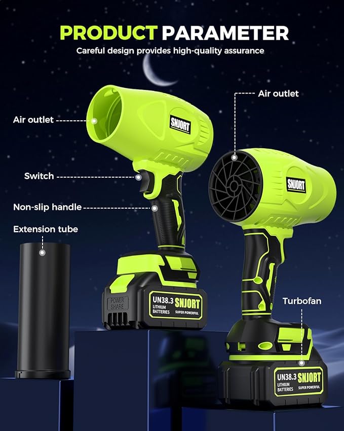 Leaf Blower Cordless with Battery and Charger,500,000 RPM,Extended Nozzle,Lightweight Handheld Design,Blower for Patio Cleaning,car Blowing Water,Blowing Leaves and Dust (Grass Green)