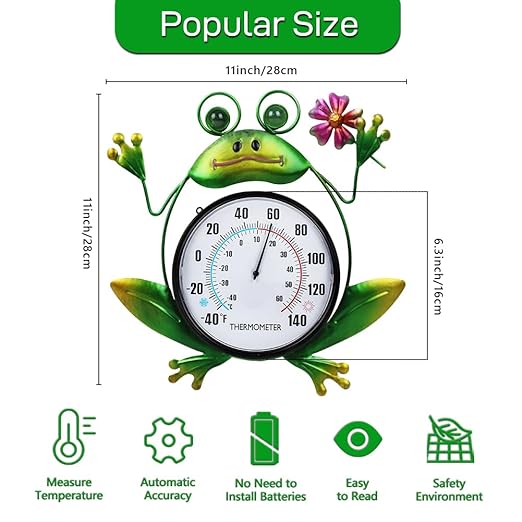 Indoor Outdoor Thermometer, Frog Wall-Mounted Thermometer Waterproof for Patio Garden Yard & Living Room, No Battery Needed