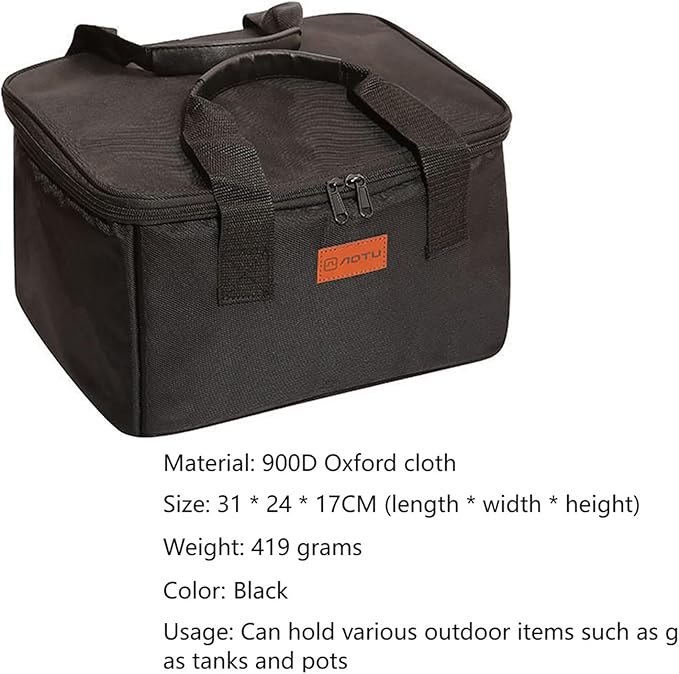 Muloo Portable Camping Cookware - Outdoor Carrying Picnic Tableware Organizers - Gas-Tank Oxford-Cloth Storage Bag - Easy to Use - Black
