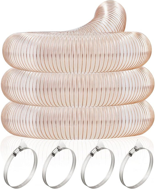 JUYO VONSAN 2.5 inch PU Dust Collection Hose 23ft Heavy Duty Flex Clear Dust Collector Hose With Clamps (Polyurethane, 2.5' X 23ft)