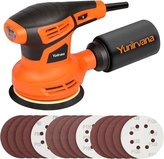 Orbital Sander,2.4Amp 13000 OPM Random-Orbit Sanders 6 Variable Speeds with 15Pcs Sanding Discs 125mm, Electric Sander with Dust Collector for Sanding and Polishing