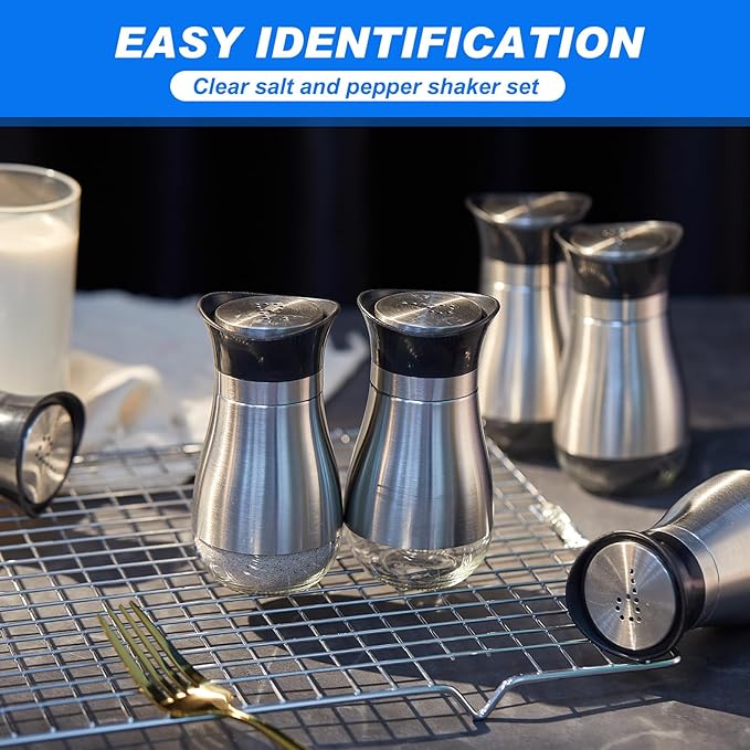 Layhit 12 Pack Stainless Steel Salt and Pepper Shakers Set with Stainless Steel Lid Glass Bottle Refillable Salt Dispenser for Kitchen Table Gadgets Cooking BBQ
