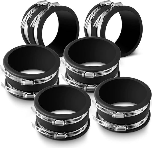 Minatee Dust Control Flex Cuffs with Stainless Steel Hose Clamps, Flexible PVC Coupling for Plastic and Copper Plumbing Connections, Connector Ports Dust Collection Fittings(4 Inch, 6 Pcs)