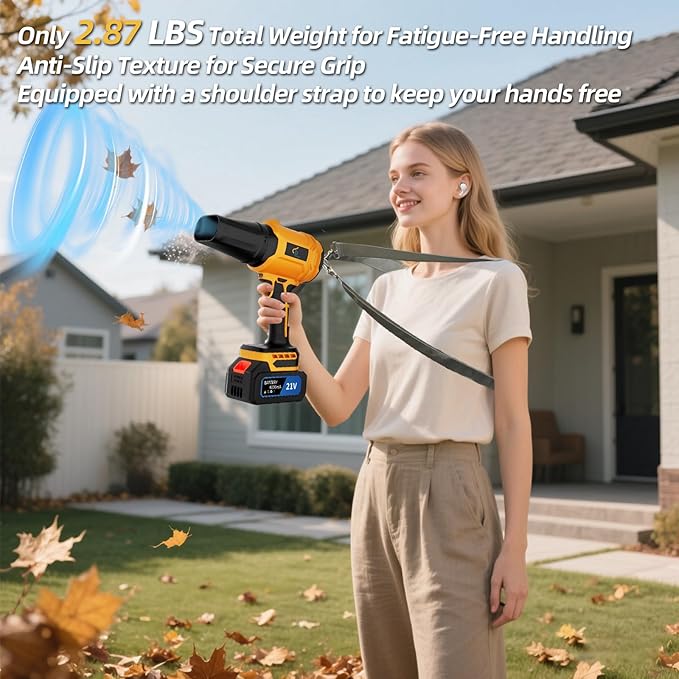 Leaf Blower Cordless with Brushless Motor, LED Light, Shoulder Strap – 2×21V Battery, 600,000RPM Turbo Electric Handheld Blower for Lawn Care – Lightweight Portable Vacuum Combo Tool