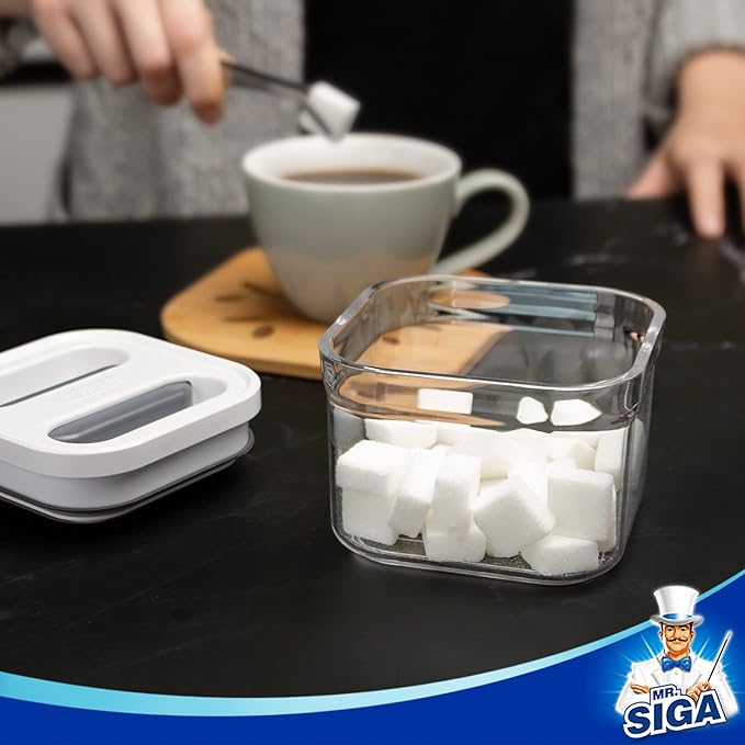 MR.SIGA 4 Pack Airtight Food Storage Container Set, BPA Free Kitchen Pantry Organization Canisters, One-handed Airtight Cereal Snack Candy Storage Containers, 360ml / 12.2oz, Small, White