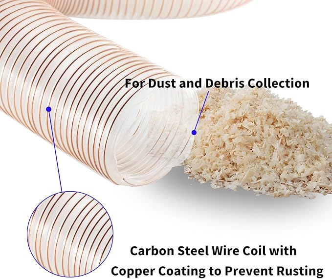 JUYO VONSAN 2.5 inch PU Dust Collection Hose 23ft Heavy Duty Flex Clear Dust Collector Hose With Clamps (Polyurethane, 2.5' X 23ft)