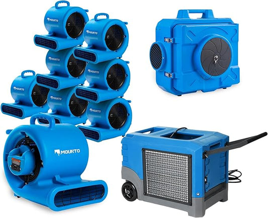 MOUNTO Water Damage Restoration Combo Package 8x Air Mover 1x Air Scrubber 1x Dehumidifier