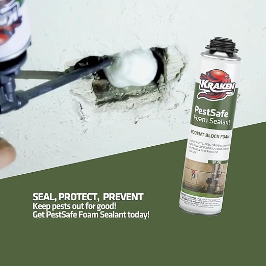 Kraken Bond Expanding Spray Foam Sealant - (12x24oz) Polyurethane Foam Sealant for Gaps & Cracks with, Paintable Foam Filler for Wall Holes, Gun Use | Gun&Cleaner Included - Pestblock -12 Pack