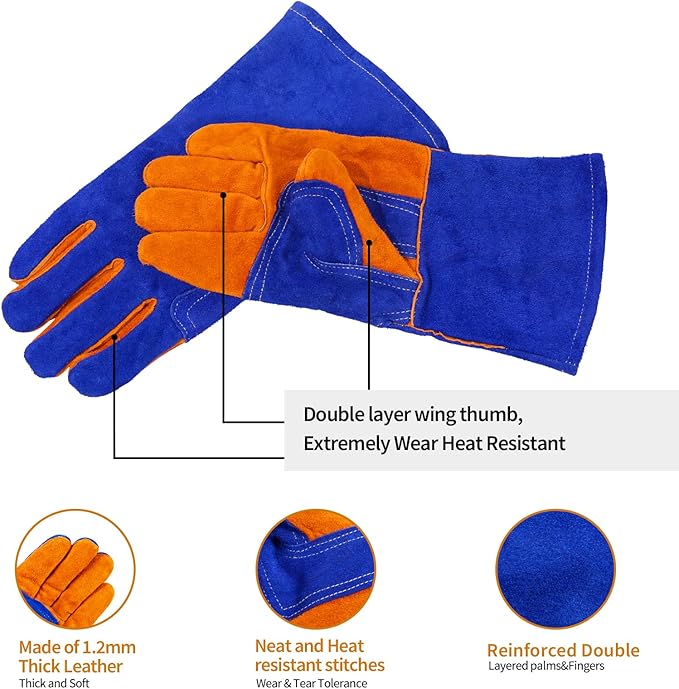 Leather MIG Welding Gloves - Heat Fire Resistant for Welding/Grilling/BBQ(Black/Brown/Blue)