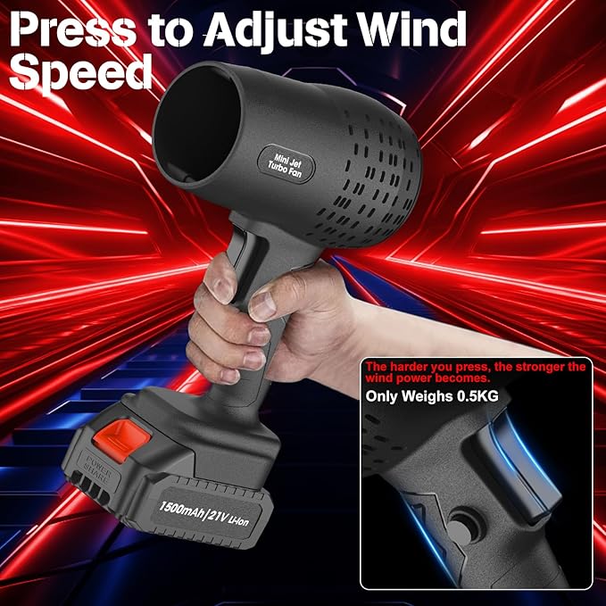 Leaf Blower with 21V*2 Pcs Batteries, 650000RPM Powerful Fan, High Variable Speed 200 MPH, Handheld Air Blower, Perfect for Car Drying, Patio Cleaning, Lawn Caring, Leaves Blowing (Black)