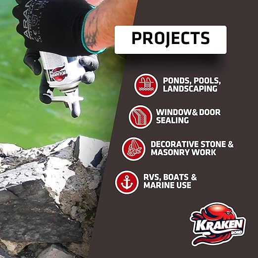 Kraken Bond Black Spray Waterfall Foam Sealant - (48x24oz) Expanding Polyurethane Pond Foam Sealer Black, UV Resistant Insulating Spray for Landscape & Exterior, Gun Use, Gun Not Included, 48 Pack