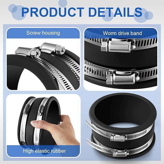 Minatee Dust Control Flex Cuffs with Stainless Steel Hose Clamps, Flexible PVC Coupling for Plastic and Copper Plumbing Connections, Connector Ports Dust Collection Fittings(4 Inch, 9 Pcs)