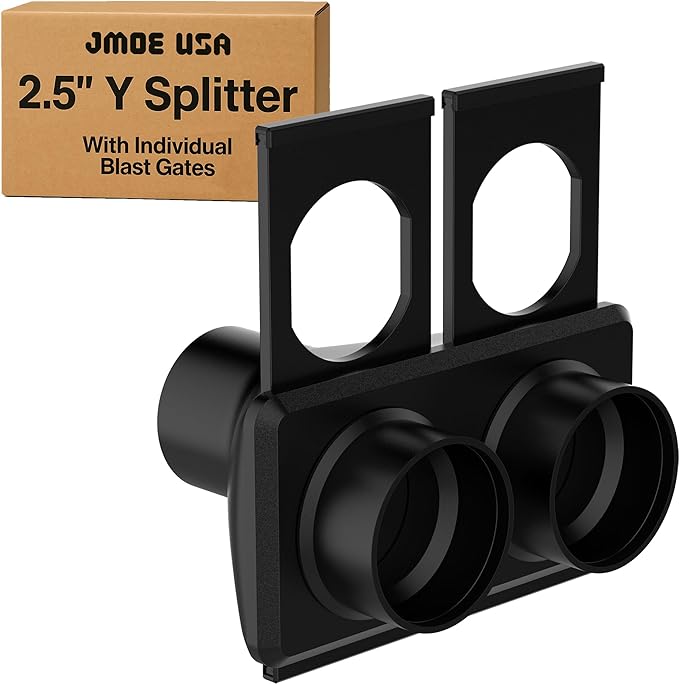 Jmoe USA 2.5 Inch Shop Vac Y Connector Splitter With Individual Blast Gates | Dust Collection Hose Splitter | Fits Ridgid, Craftsman, and Most Wet Dry Vacuums