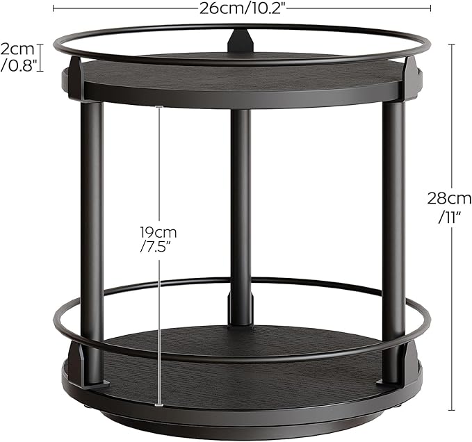 Lazy Susan Organizer, Rotating Spice Rack, 2 Tier Spice Turntable Organizer, Industrial Turntable Spice Holder, for Kitchen Countertop and Cabinet, Compact and Versatile, Black SR22BK