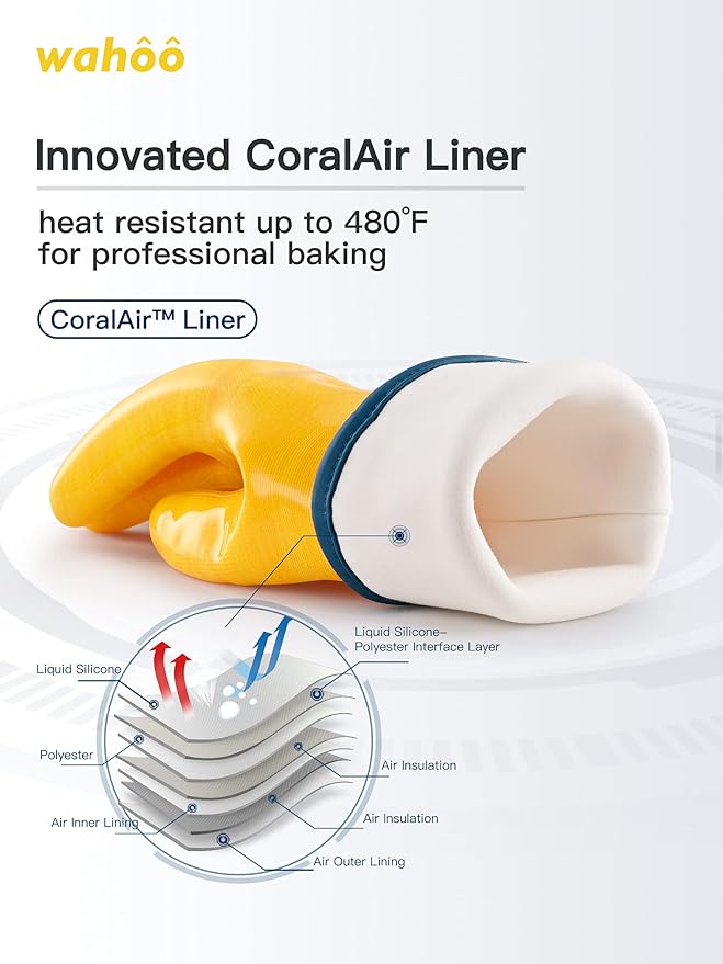 LANON Protection Wahoo Liquid Silicone Smoker Oven Gloves, Food-Contact Grade, Heat Resistant Gloves for Cooking, Grilling, Baking, Yellow, XXL/11