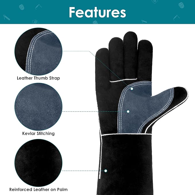 Leather Forge MIG Welding Gloves, 932℉ Heat Resistant Welding Gloves with Kevlar Stitching for MIG, TIG, Stick, Forge