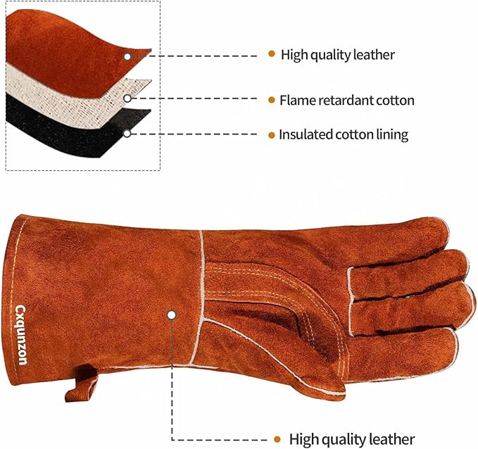 Leather MIG Welding Gloves - Heat Fire Resistant for Welding/Grilling/BBQ(Black/Brown/Blue)
