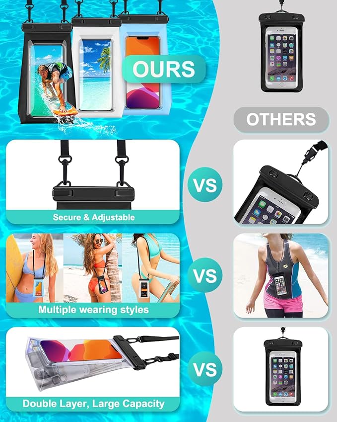 Large Capacity Waterproof Phone Pouch Floating, Waterproof Bag Case for iPhone 15 14 Pro Max 13 12 11 X XR 8 Plus Samsung Up to 6.9'', IPX8 Water Proof Phone Dry Bag for Boating Swimming Kayaking
