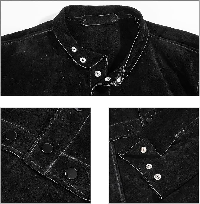 LeaSeek Leather Welding Jacket - Heavy Duty Welding Apron with Sleeve,Heat Flame Resistant Cowhide Weld Coat for Men Women.