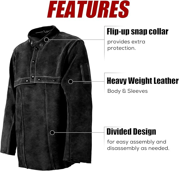 LeaSeek Leather Welding Jacket - Heavy Duty Welding Apron with Sleeve,Heat Flame Resistant Cowhide Weld Coat for Men Women.