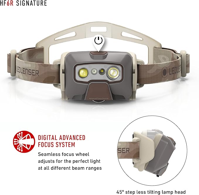 Ledlenser HF6R Signature Hands Free, Rechargeable Headlamp, Water Resistant, 1000 Lumens, Brown