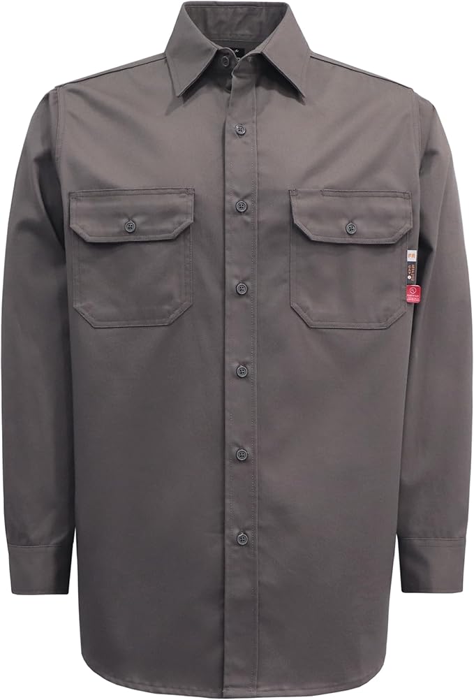 KONRECO FR Shirts for Men Fire Resistant Button Down Work Shirt 100% Cotton 6.5oz Lightweight Welding Shirts