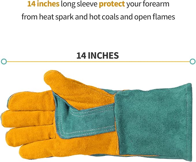 Leather MIG Welding Gloves - Heat Fire Resistant for Welding/Grilling/BBQ(Black/Brown/Blue)