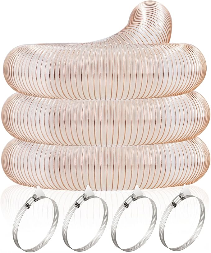 JUYO VONSAN PU Dust Collection Hose 6 inch 30ft Heavy Duty Flex Collector Hose Clear Dust Debris With Clamps (Polyurethane, 6'' X 30ft)