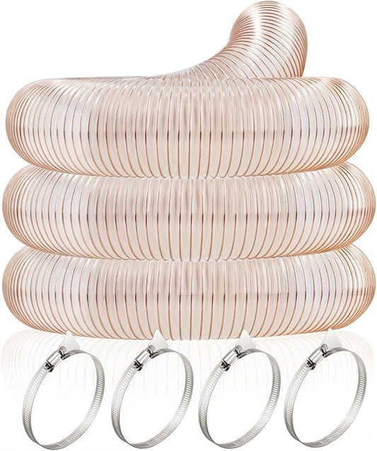 JUYO VONSAN PU Dust Collection Hose 6 inch 30ft Heavy Duty Flex Collector Hose Clear Dust Debris With Clamps (Polyurethane, 6'' X 30ft)