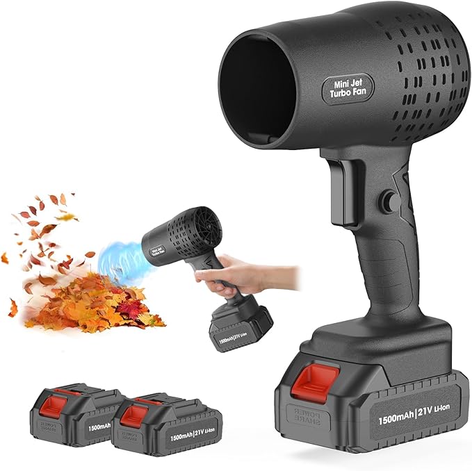 Leaf Blower with 21V*2 Pcs Batteries, 650000RPM Powerful Fan, High Variable Speed 200 MPH, Handheld Air Blower, Perfect for Car Drying, Patio Cleaning, Lawn Caring, Leaves Blowing (Black)