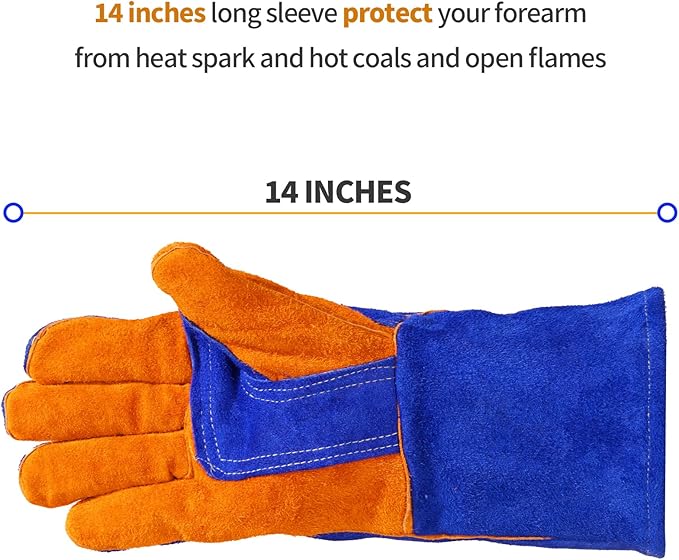 Leather MIG Welding Gloves - Heat Fire Resistant for Welding/Grilling/BBQ(Black/Brown/Blue)