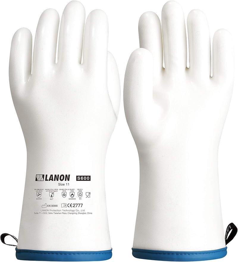 LANON Liquid Silicone Gloves, Heat Resistant Oven Gloves with Fingers, Food Grade, Waterproof, White, XXL