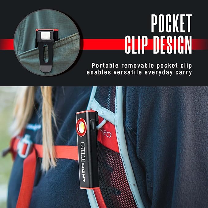 lexall Flashlight, 1600 Lumens Mini Magnetic Flat EDC Flashlight with Clip, 3 Modes Portable Ultra-Light Bright Waterproof Pocket Light for Working, Camping, Repairing, Emergencies