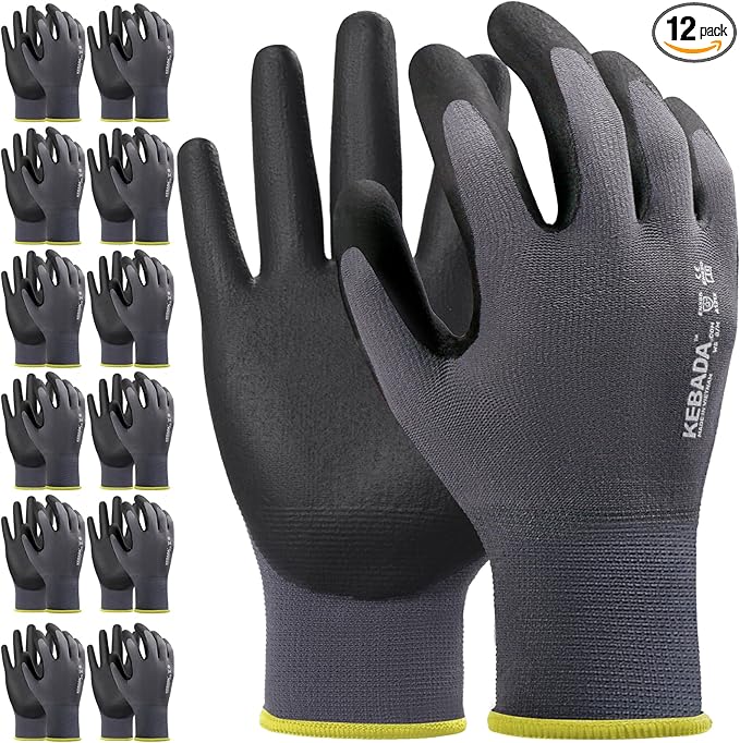 Kebada Work Gloves for Men and Women, Foam Nitrile Coated Safety Gloves with Grip, Ideal for Warehouse Package Handling, Gardening, Mechanic and Construction, XS