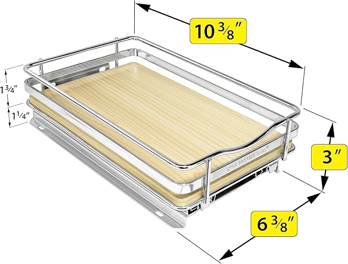 LYNK PROFESSIONAL® Élite™ Pull Out Spice Rack Organizer for Inside Kitchen Cabinets - 6-1/4 inch Wide - Slide Out Drawer – Wood/Chrome Sliding Spice Cabinet Organization Shelf Racks - 1 Tier
