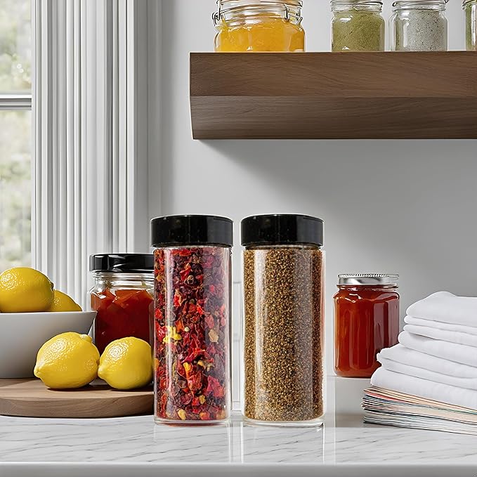 JARMING COLLECTIONS 16oz Glass Spice Shakers with Lids – Set of 2 Large Seasoning Containers with Shaker Tops for Kitchen, Pantry & Herb Storage
