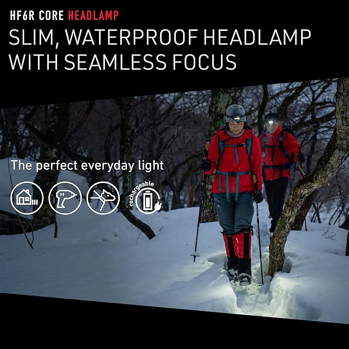 Ledlenser HF6R Core Hands Free, Rechargable Headlamp, Water Resistant, 800 Lumens, Red