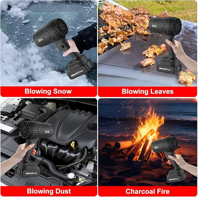 Leaf Blower with 21V*2 Pcs Batteries, 650000RPM Powerful Fan, High Variable Speed 200 MPH, Handheld Air Blower, Perfect for Car Drying, Patio Cleaning, Lawn Caring, Leaves Blowing (Black)