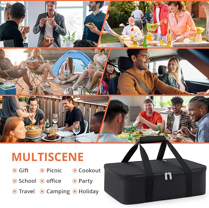 Insulated Casserole Carrier for Hot or Cold Food,Pie Carrier Bag Lunch Bag Tote for Potluck Parties/Picnic/Cookouts, Fits 9"x13" Baking Dish,Single Black