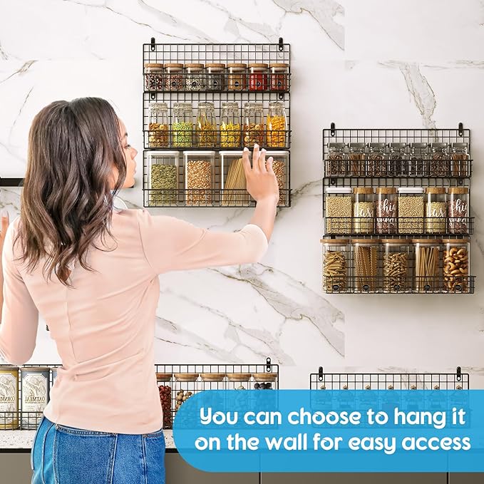 JKsmart 9-Tier Spice Rack Organizer with Door Hook, Wall Mount, and Extra Large Capacity for Pantry Door – Stylish Black Design for Effortless Organization, Ultimate Kitchen Storage Solution