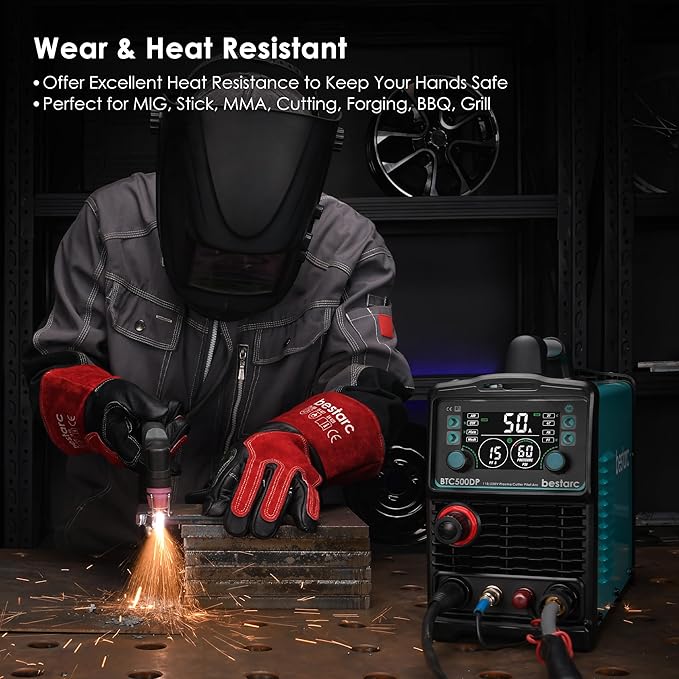 Leather Forge MIG Welding Gloves, 932℉ Heat Resistant Welding Gloves with Kevlar Stitching for MIG, TIG, Stick, Forge