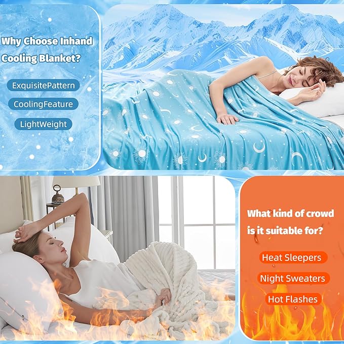 inhand Cooling Blanket Twin Size (60"x80") - Cooled Blankets for Hot Sleepers Lightweight Breathable Summer Blanket for Sleeping Night Sweats to Keep Cool in The Heat -Aqua