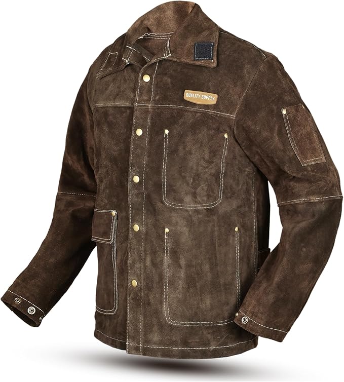 Leather Welding Jacket for Men & Women, Heat & Flame Resistant, Heavy Duty Safety Jacket