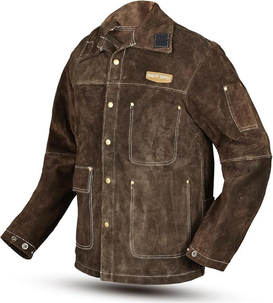 Leather Welding Jacket for Men & Women, Heat & Flame Resistant, Heavy Duty Safety Jacket