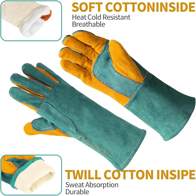 Leather MIG Welding Gloves - Heat Fire Resistant for Welding/Grilling/BBQ(Black/Brown/Blue)