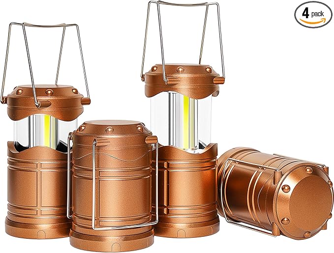 Lichamp LED Camping Lantern, 4 Pack Battery Powered Flashlight for Power Outages, Portable Collapsible Hanging Light Essential for Home, Outdoor, Emergency Lamp Survival Kit Gear for Hurricane, Gold